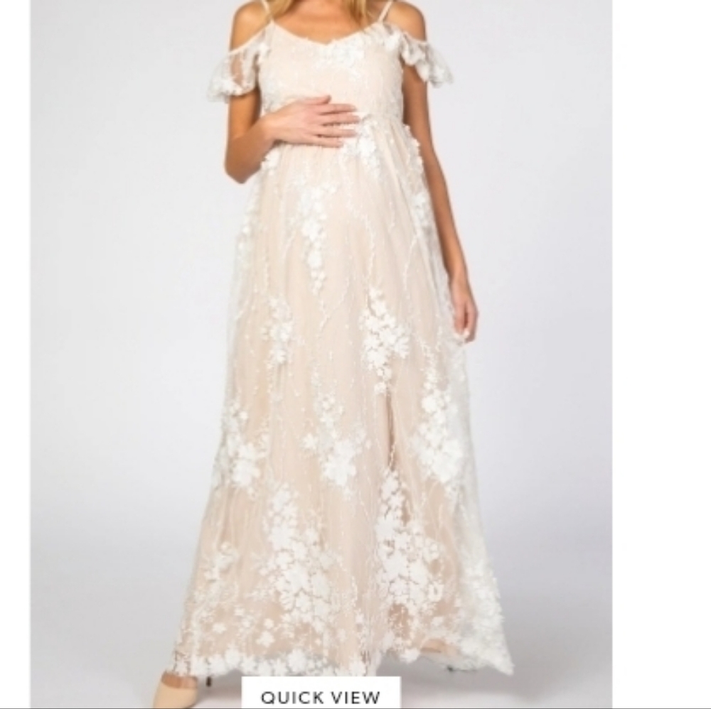 Pinkblush ivory floral lace gown-maternity